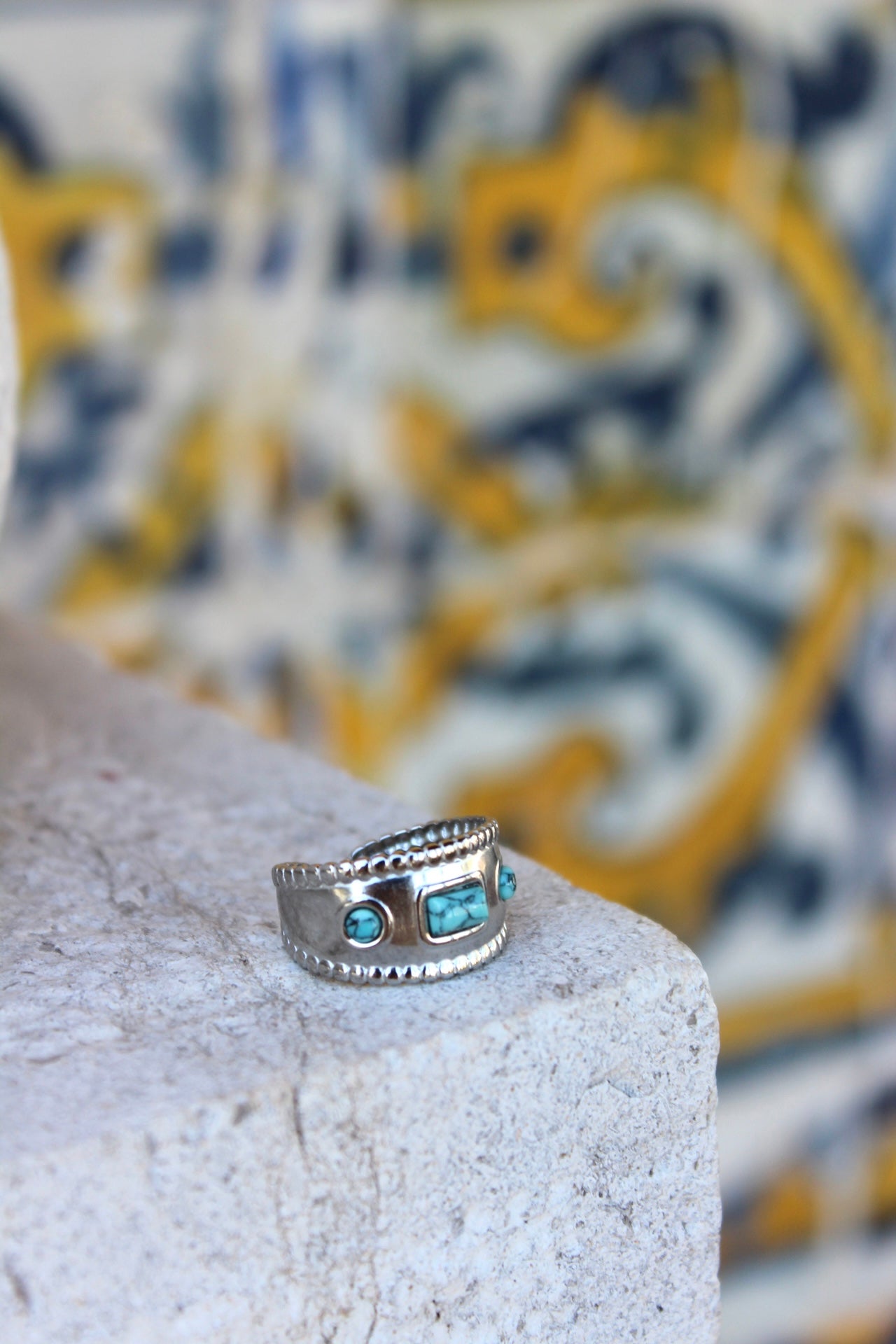 Anel Pedra Azul Prateado