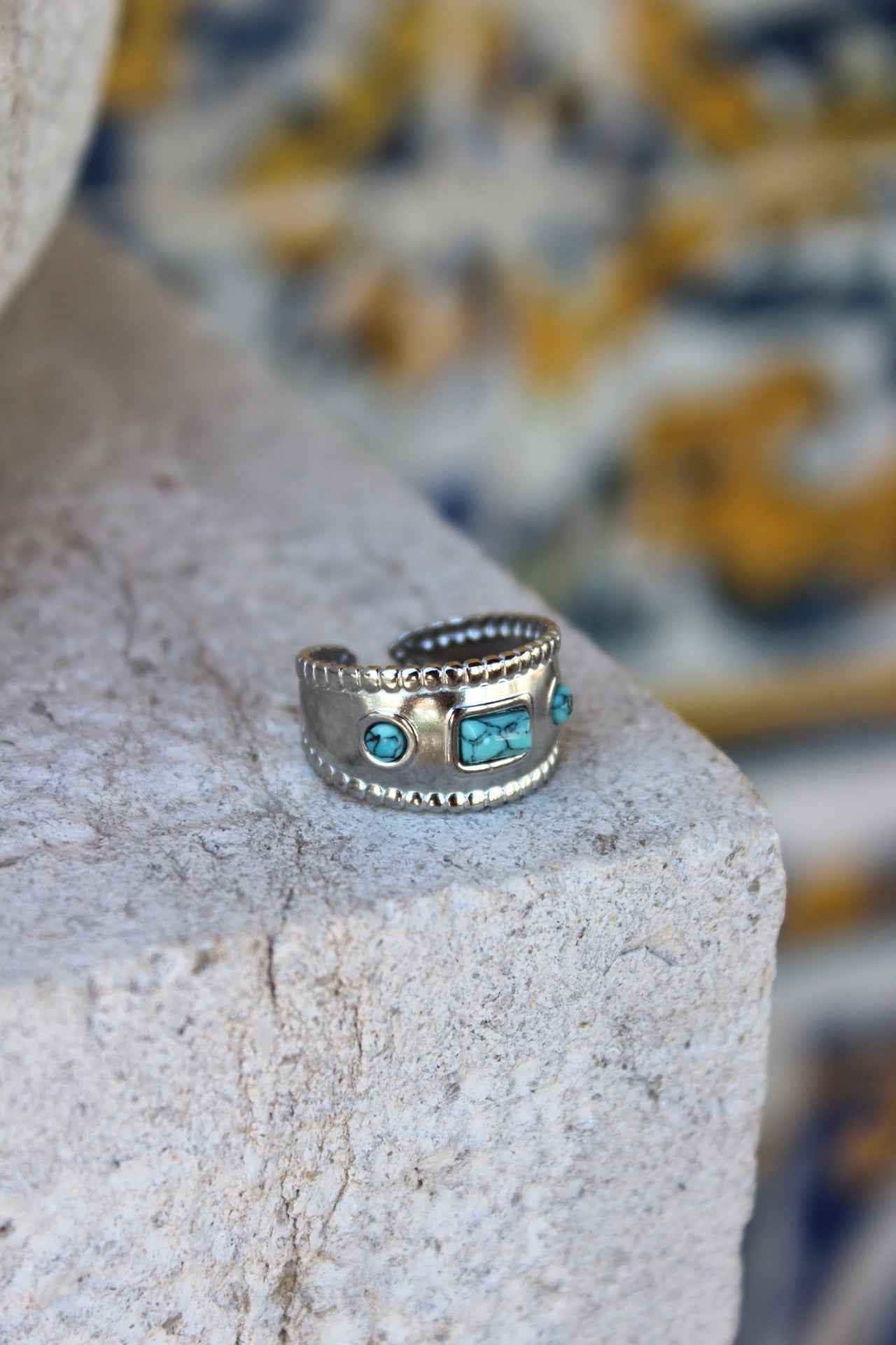 Anel Pedra Azul Prateado