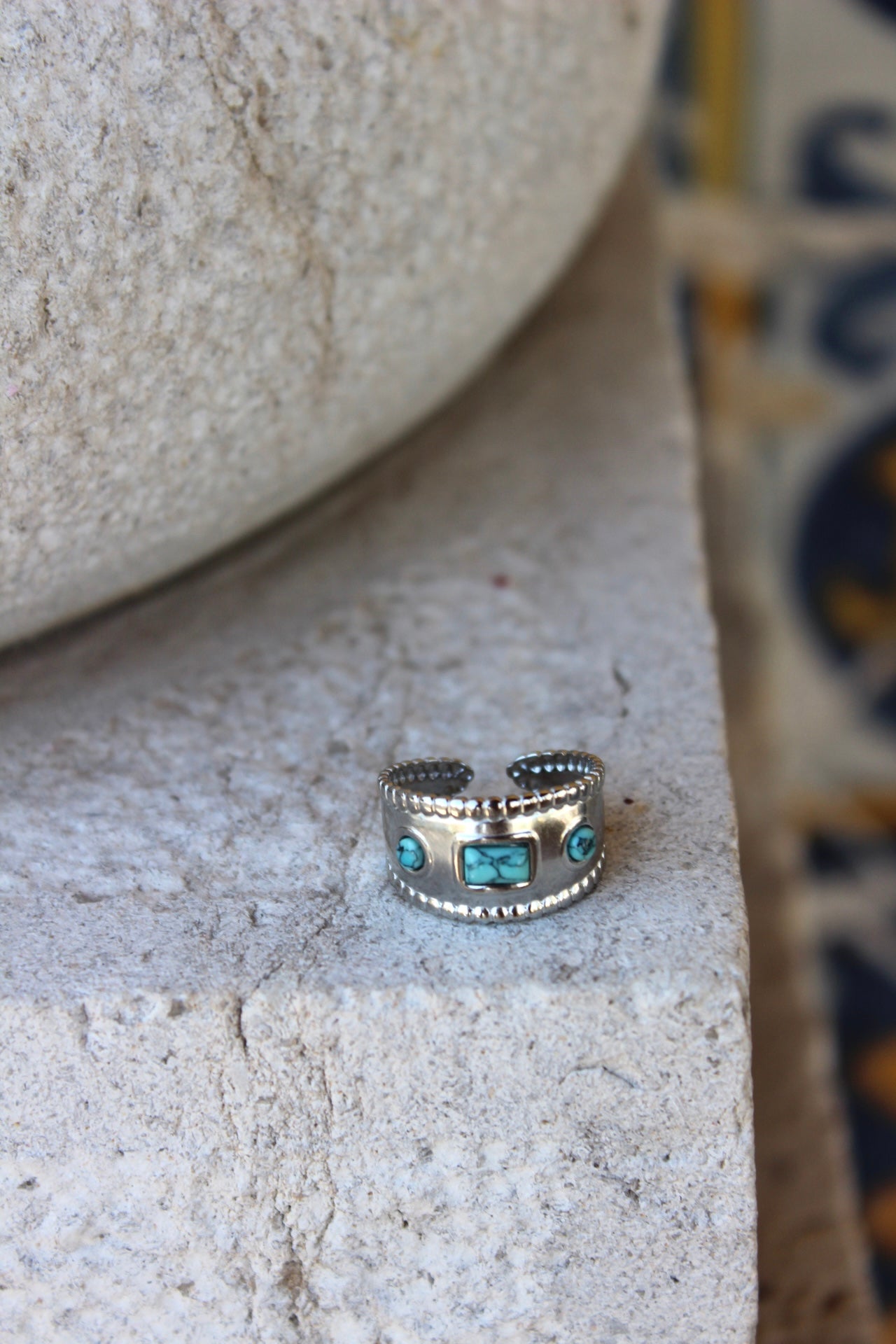 Anel Pedra Azul Prateado