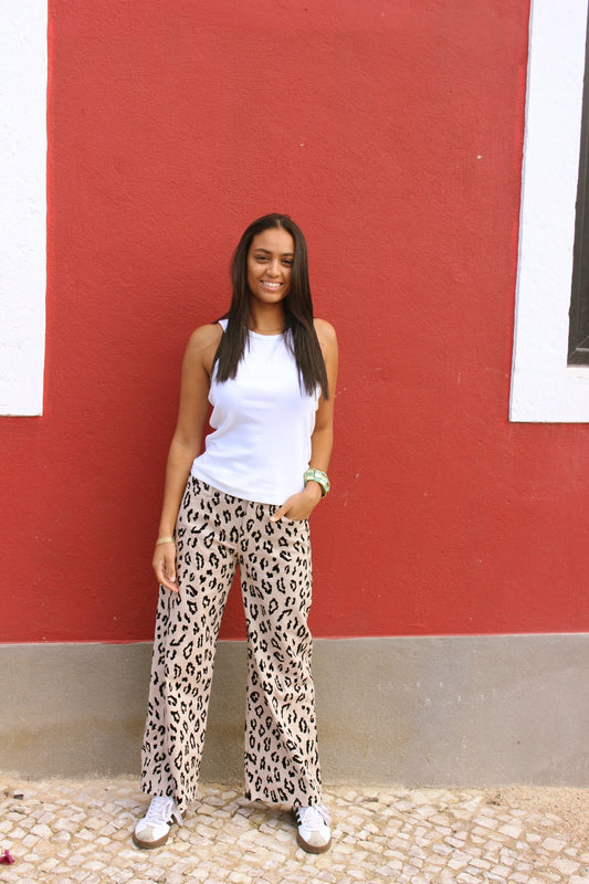 Calças Leopardo Bege