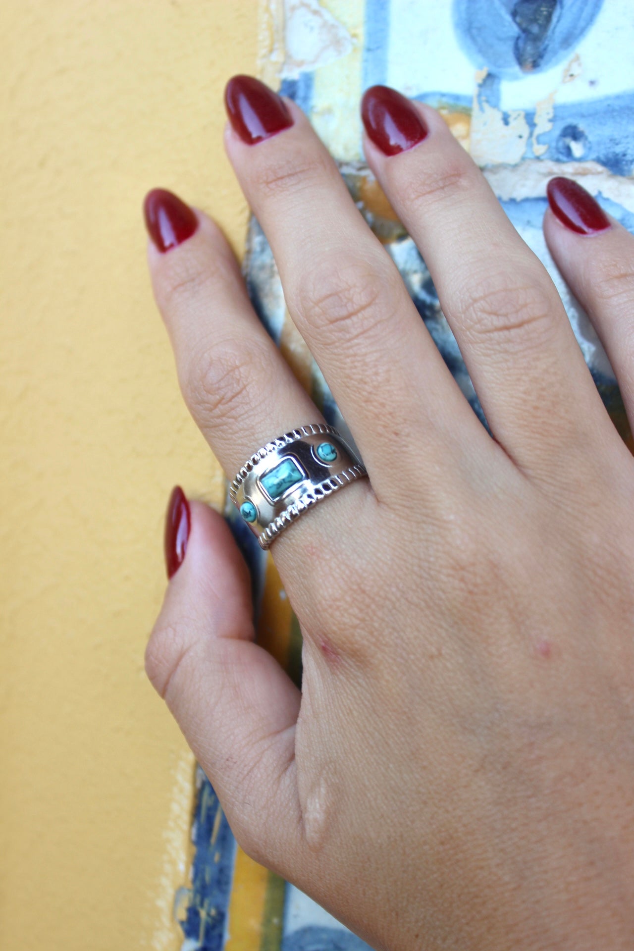 Anel Pedra Azul Prateado